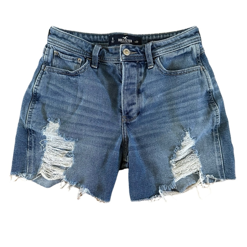 Hollister High Rise Mom Denim Distressed Jean Shorts Jr Sz 5 27
